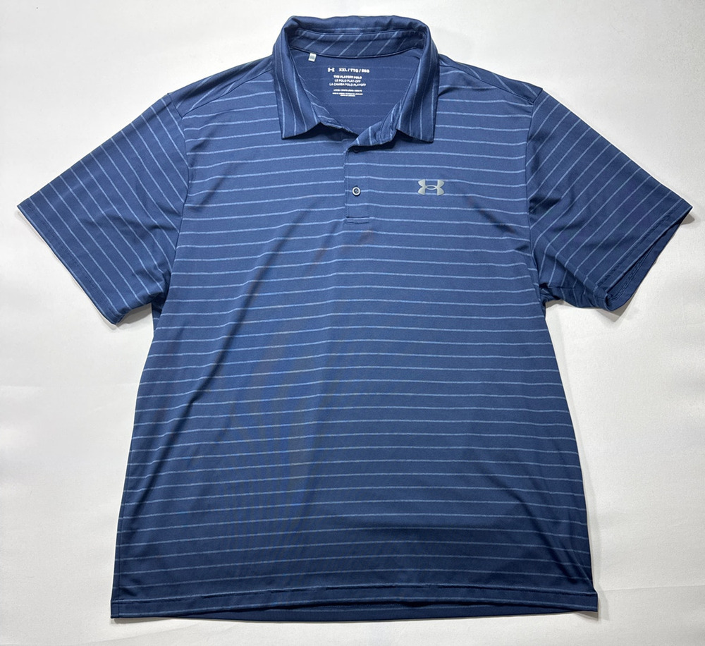 Under Armour Men's Loose Fit Navy Blue Striped The Playoff Polo Shirt -Size XXL*